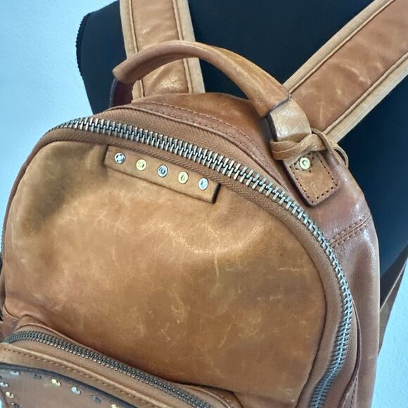 Old Tend backpack Brown 100% Eco Genuine Leather Studded Embellished Modern - Picture 3 of 12